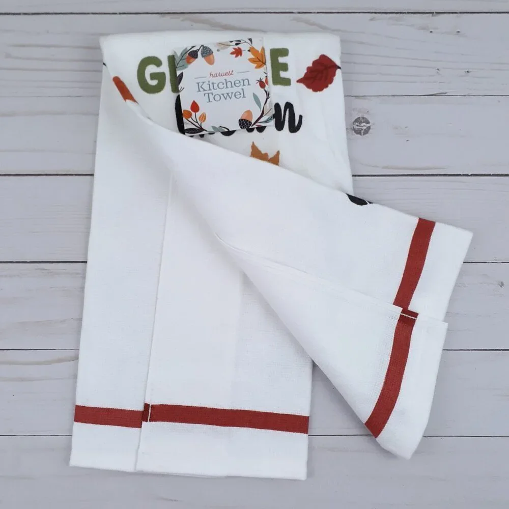 Fall Kitchen Dish Towel Dual Purpose Wheelbarrow Gnome Pumpkin Mushroom